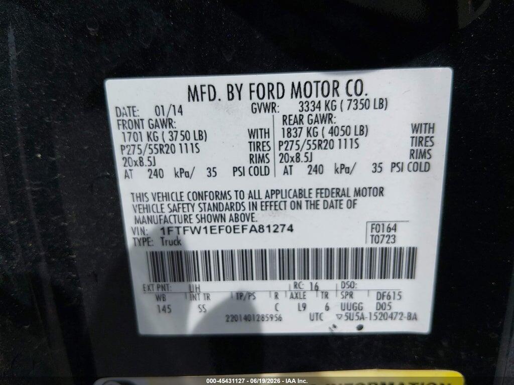 1FTFW1EF0EFA81274 2014 FORD F-150 photo no. 9