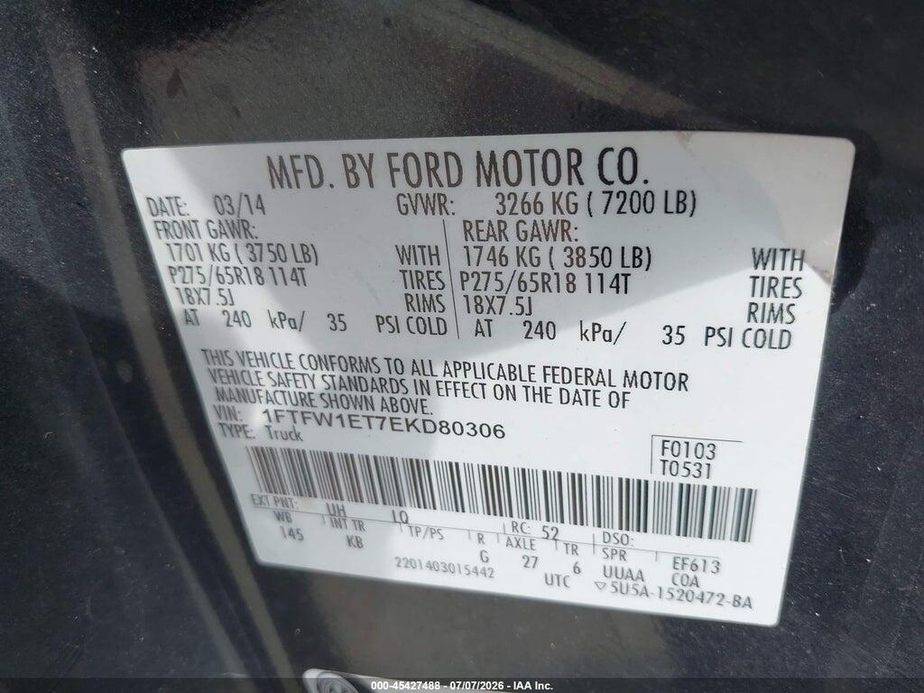 1FTFW1ET7EKD80306 2014 FORD F-150 photo no. 9