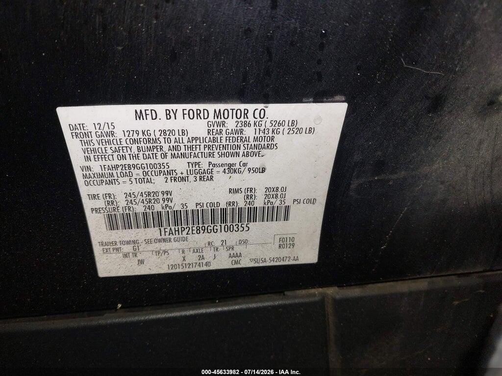 1FAHP2E89GG100355 2016 FORD TAURUS photo no. 9