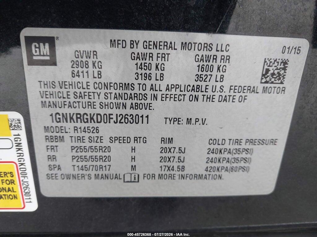 1GNKRGKD0FJ263011 2015 CHEVROLET TRAVERSE photo no. 9