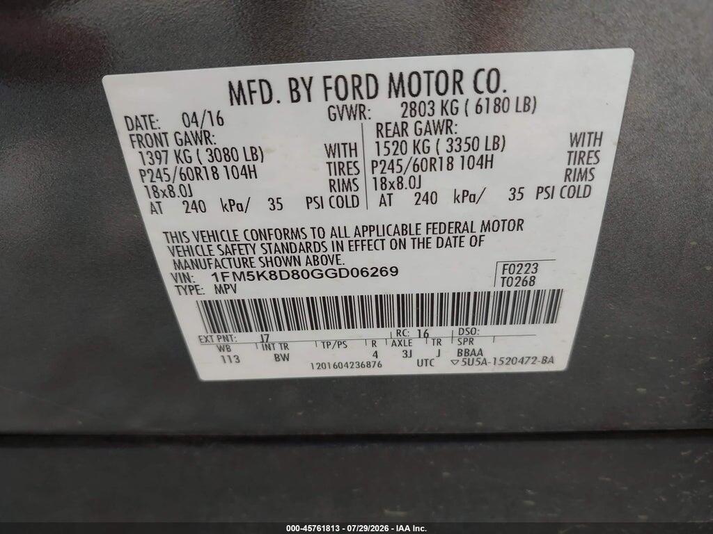 1FM5K8D80GGD06269 2016 FORD EXPLORER photo no. 9