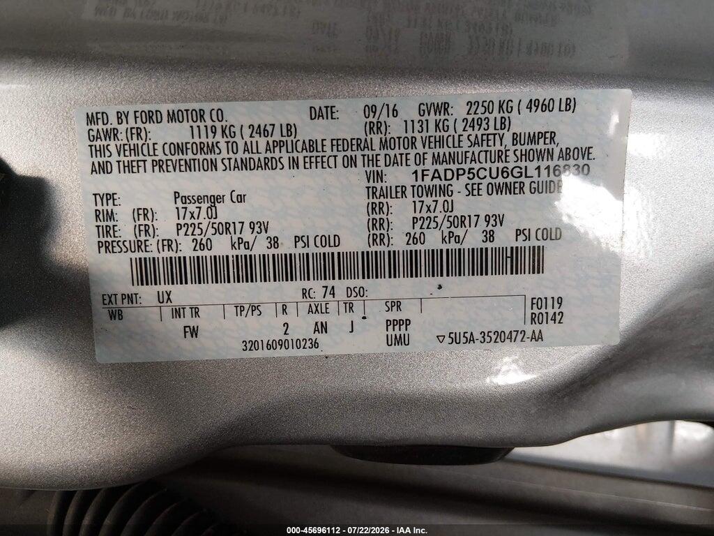 1FADP5CU6GL116830 2016 FORD C-MAX ENERGI photo no. 9