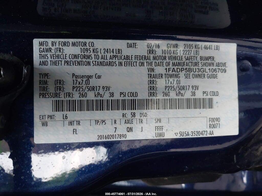 1FADP5BU3GL106709 2016 FORD C-MAX HYBRID photo no. 9