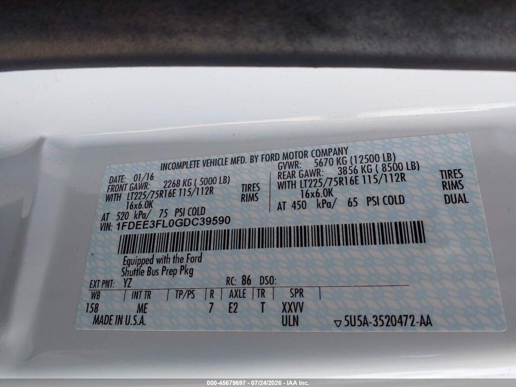 1FDEE3FL0GDC39590 2016 FORD E-350 CUTAWAY photo no. 8