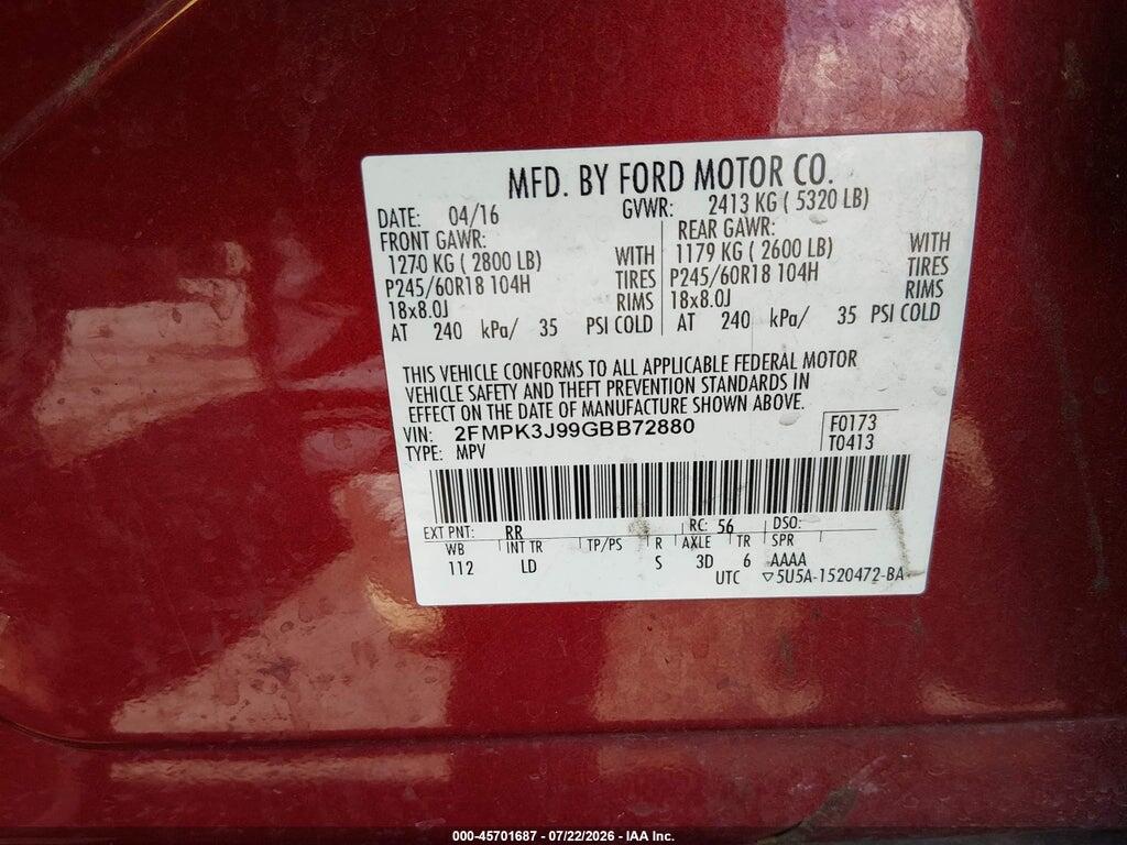 2FMPK3J99GBB72880 2016 FORD EDGE photo no. 9