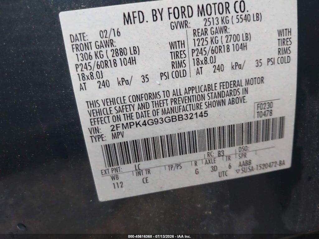 2FMPK4G93GBB32145 2016 FORD EDGE photo no. 9