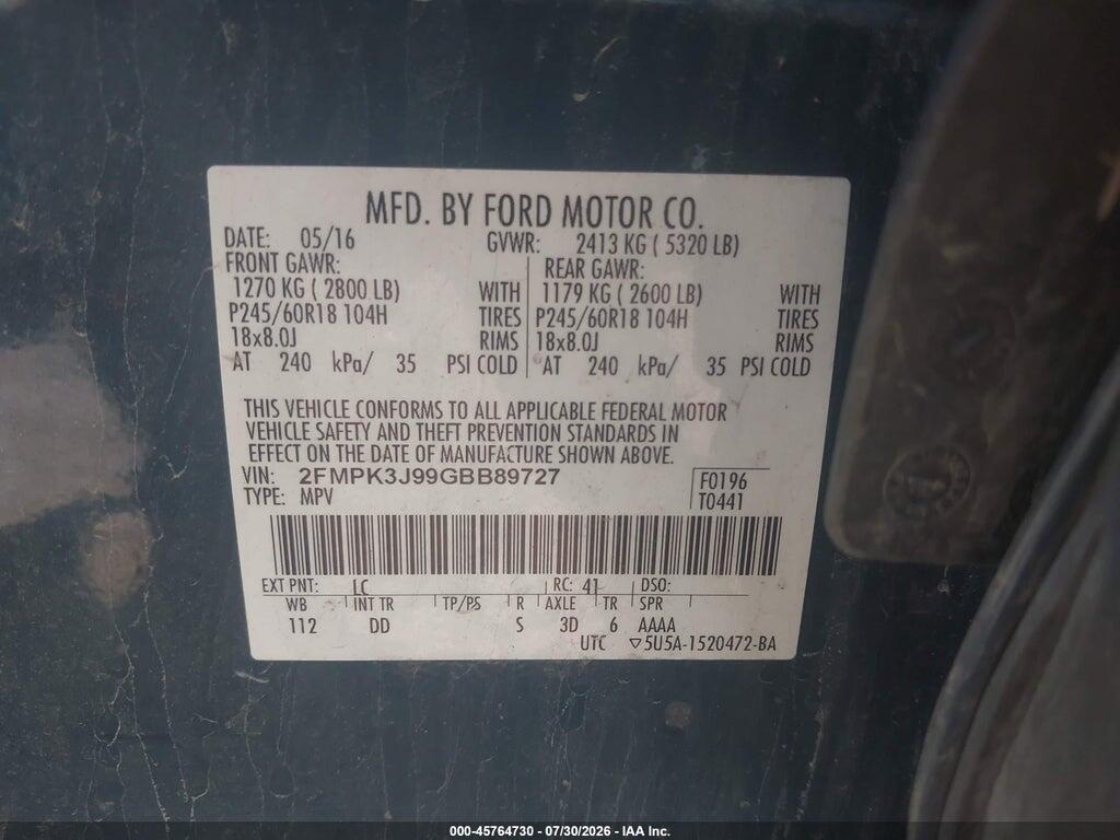 2FMPK3J99GBB89727 2016 FORD EDGE photo no. 9
