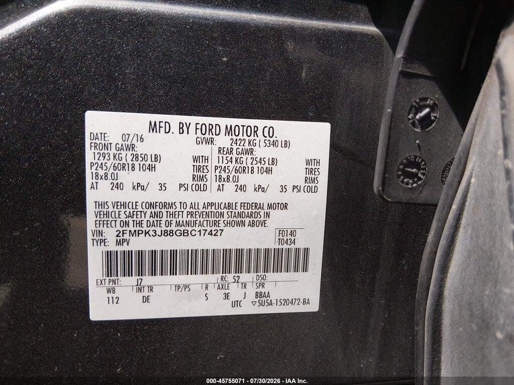2FMPK3J88GBC17427 2016 FORD EDGE photo no. 9