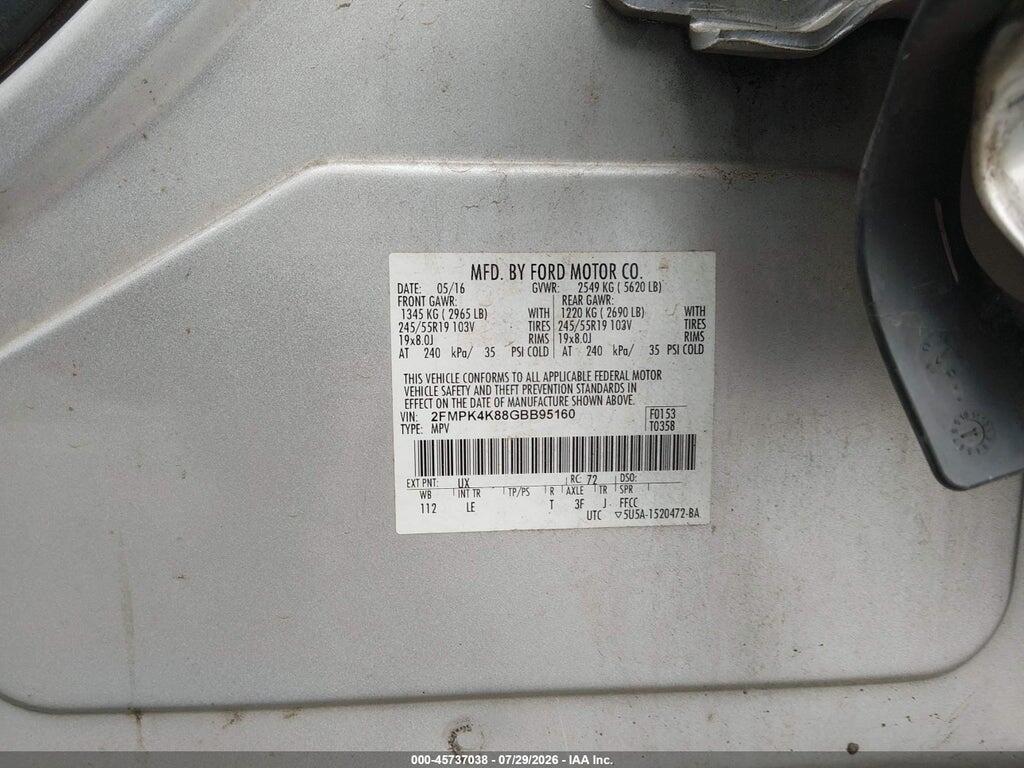 2FMPK4K88GBB95160 2016 FORD EDGE photo no. 9