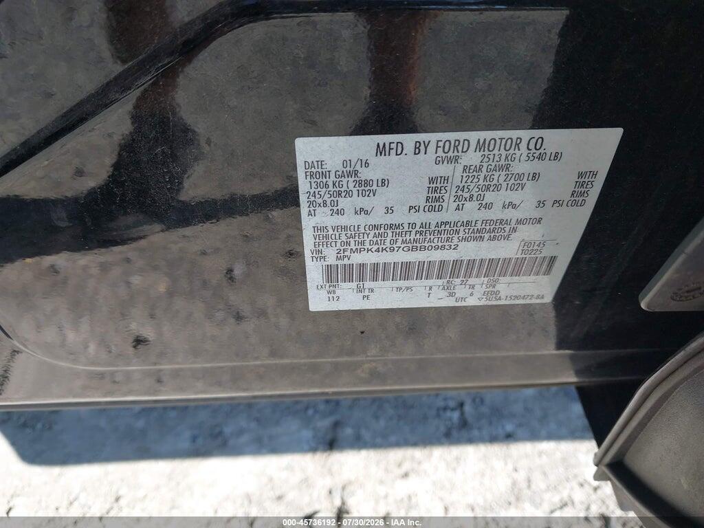 2FMPK4K97GBB09832 2016 FORD EDGE photo no. 9