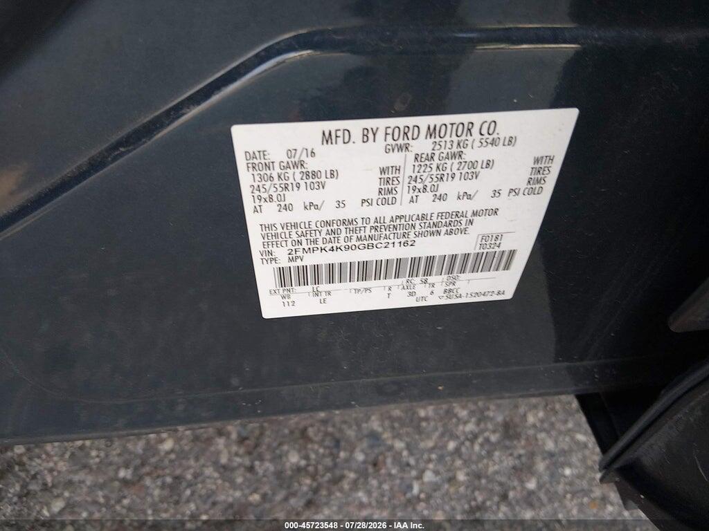 2FMPK4K90GBC21162 2016 FORD EDGE photo no. 9