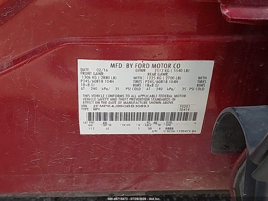 2FMPK4J99GBB30893 2016 FORD EDGE photo no. 9