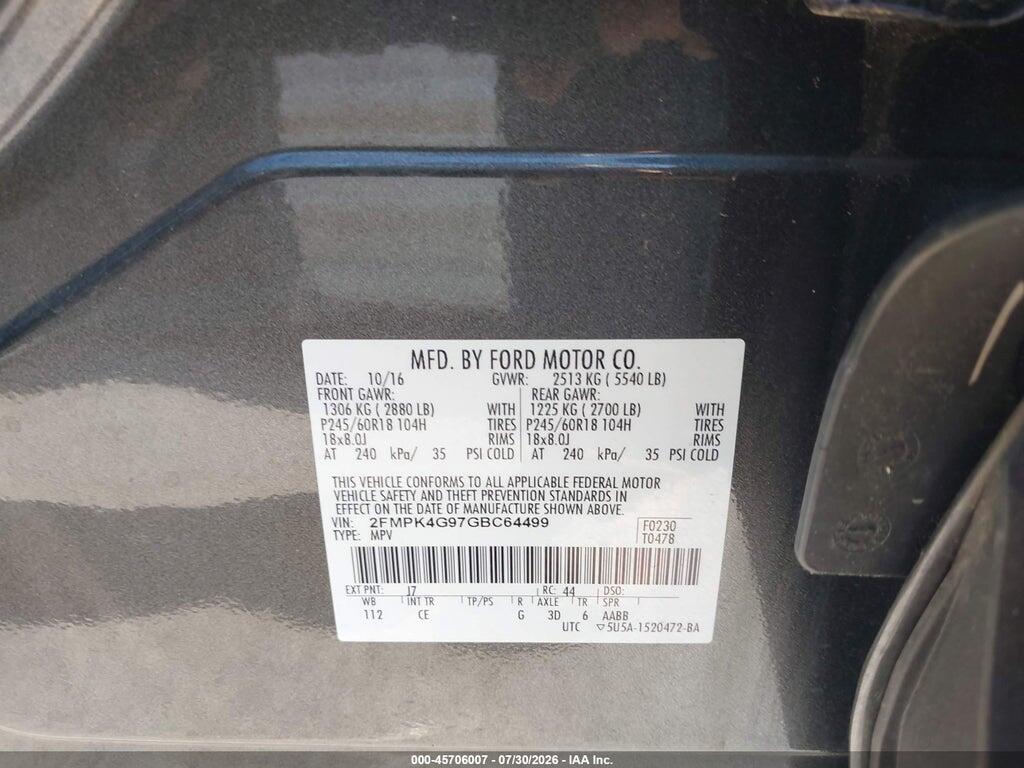 2FMPK4G97GBC64499 2016 FORD EDGE photo no. 9