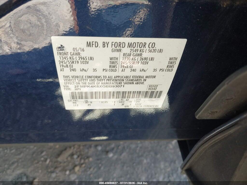 2FMPK4K8XGBB93071 2016 FORD EDGE photo no. 9