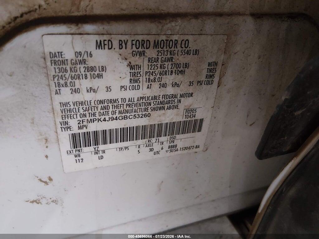 2FMPK4J94GBC53260 2016 FORD EDGE photo no. 9