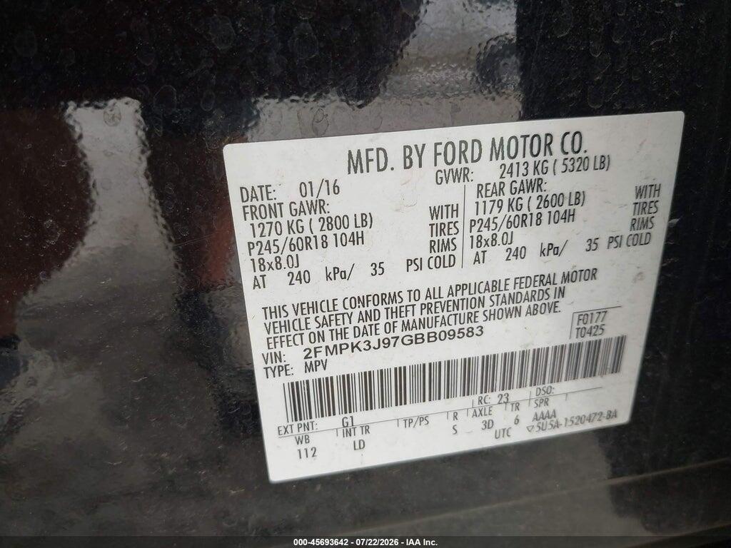 2FMPK3J97GBB09583 2016 FORD EDGE photo no. 9