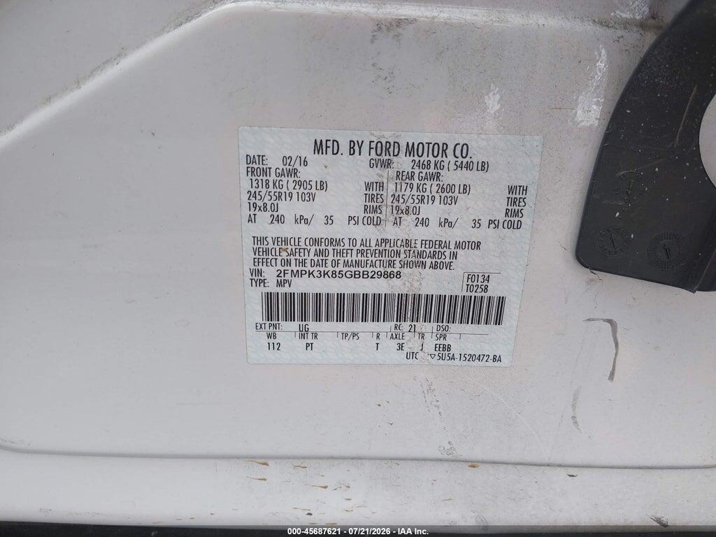 2FMPK3K85GBB29868 2016 FORD EDGE photo no. 9