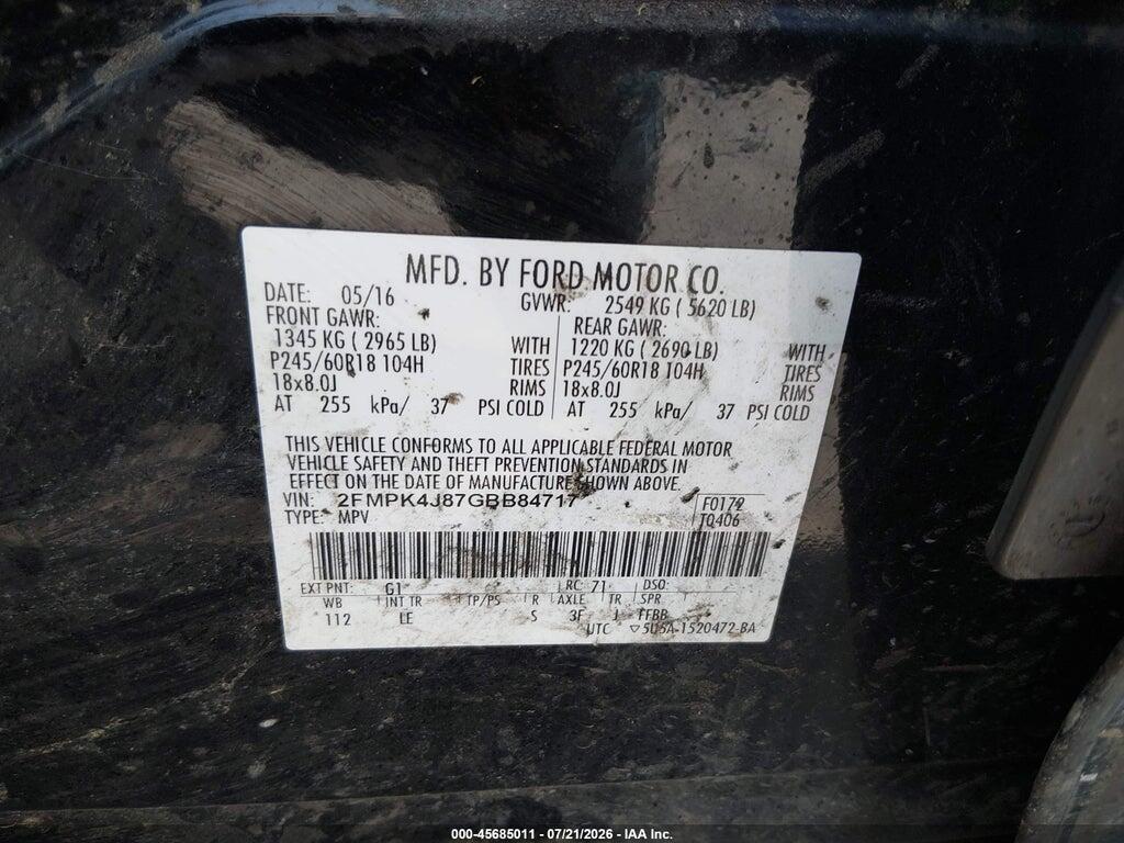 2FMPK4J87GBB84717 2016 FORD EDGE photo no. 9