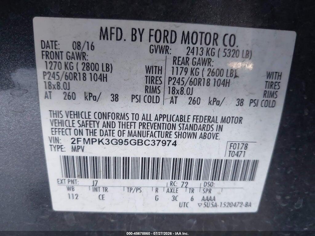 2FMPK3G95GBC37974 2016 FORD EDGE photo no. 9