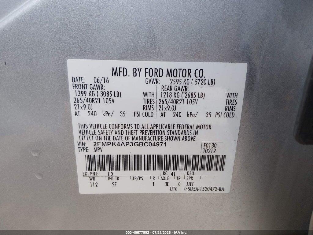 2FMPK4AP3GBC04971 2016 FORD EDGE photo no. 9