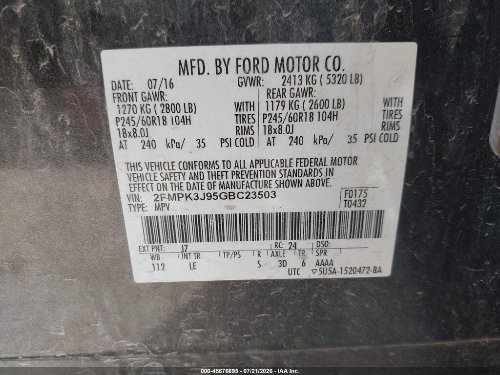 2FMPK3J95GBC23503 2016 FORD EDGE photo no. 9