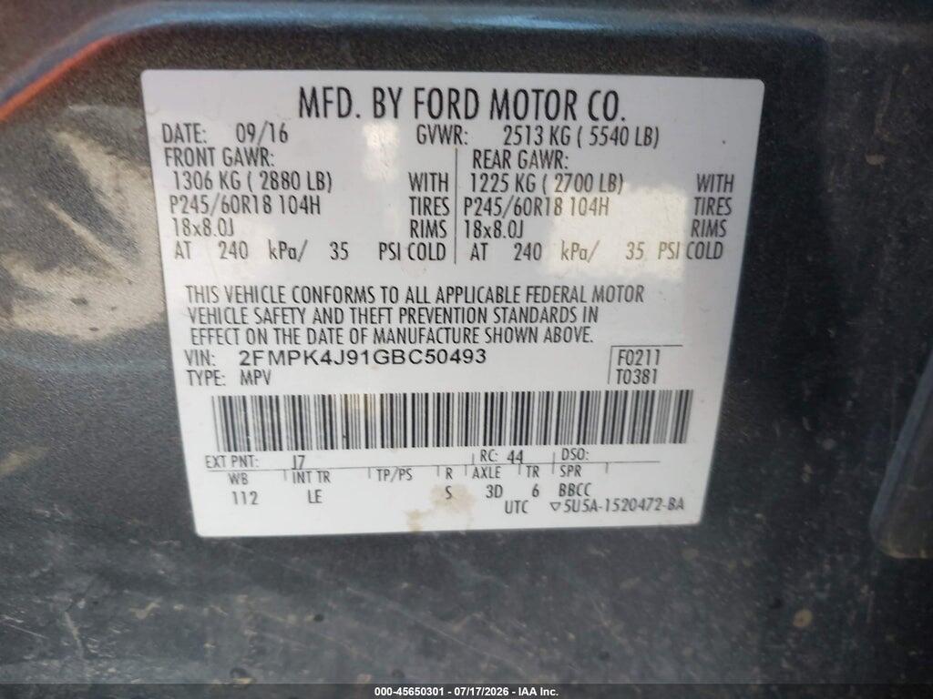 2FMPK4J91GBC50493 2016 FORD EDGE photo no. 9