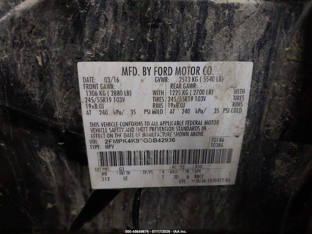 2FMPK4K98GBB42936 2016 FORD EDGE photo no. 9