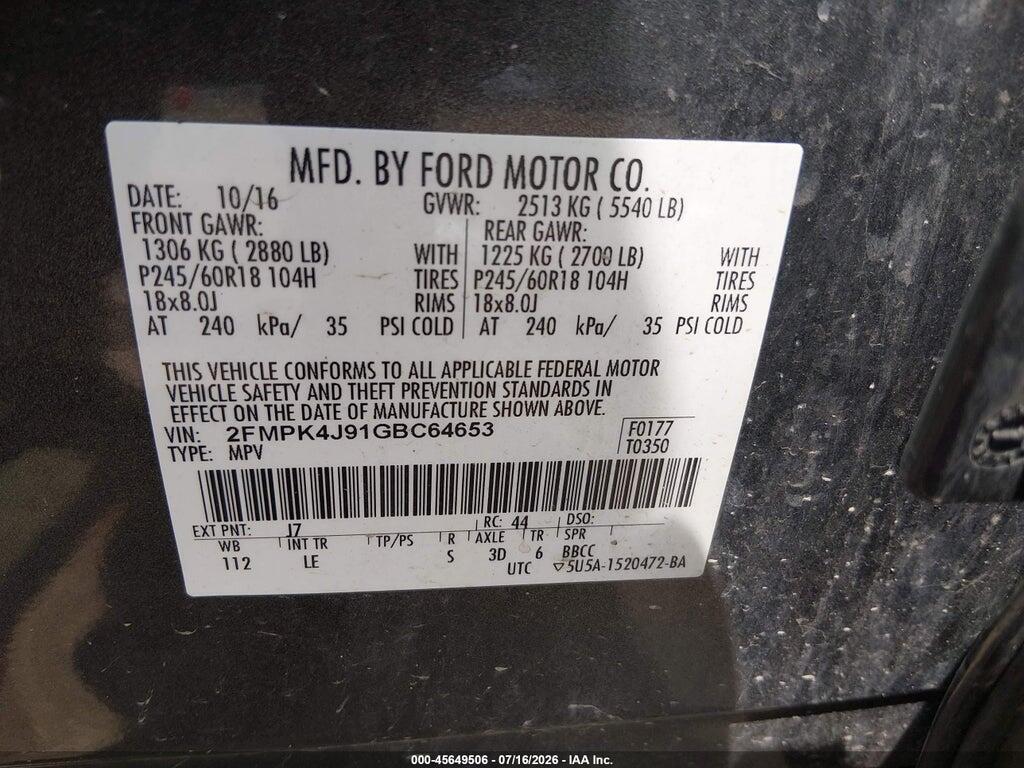 2FMPK4J91GBC64653 2016 FORD EDGE photo no. 9
