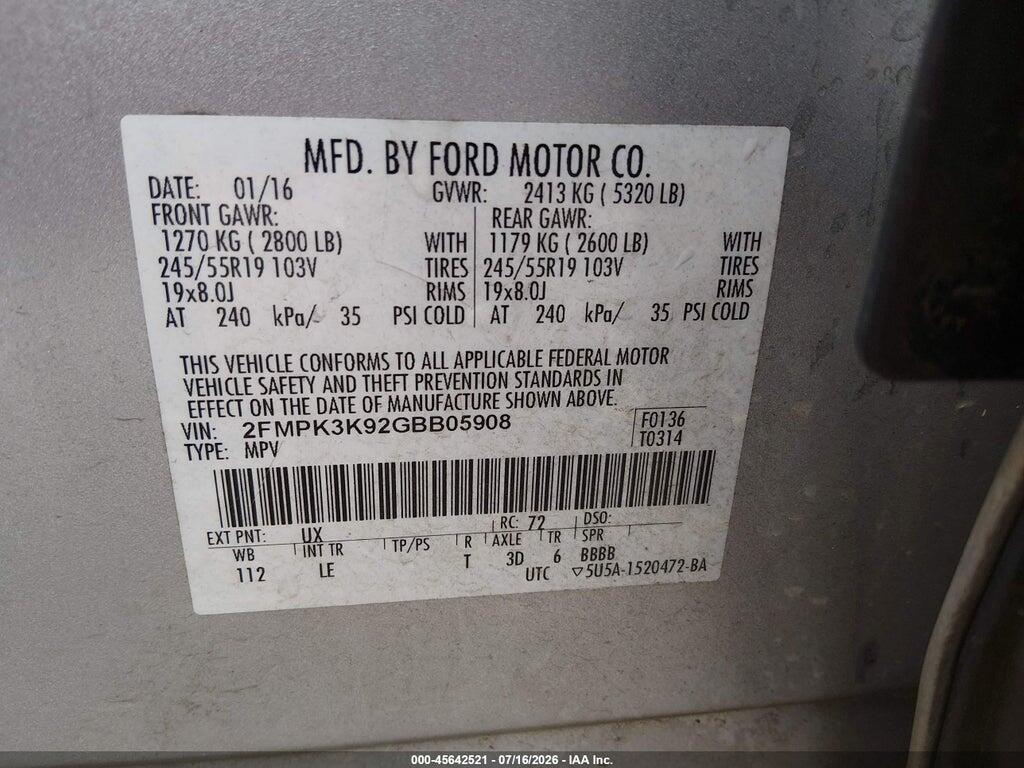 2FMPK3K92GBB05908 2016 FORD EDGE photo no. 9