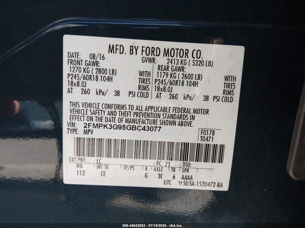 2FMPK3G95GBC43077 2016 FORD EDGE photo no. 9