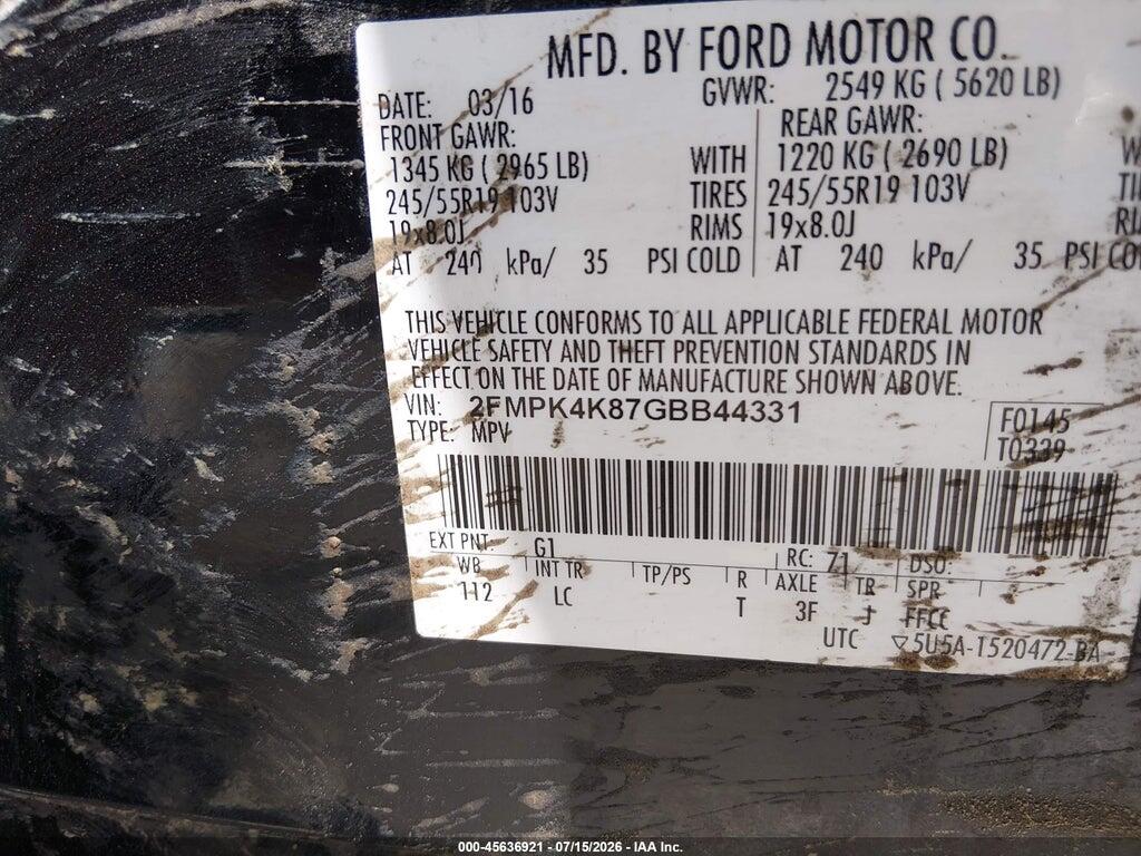 2FMPK4K87GBB44331 2016 FORD EDGE photo no. 9