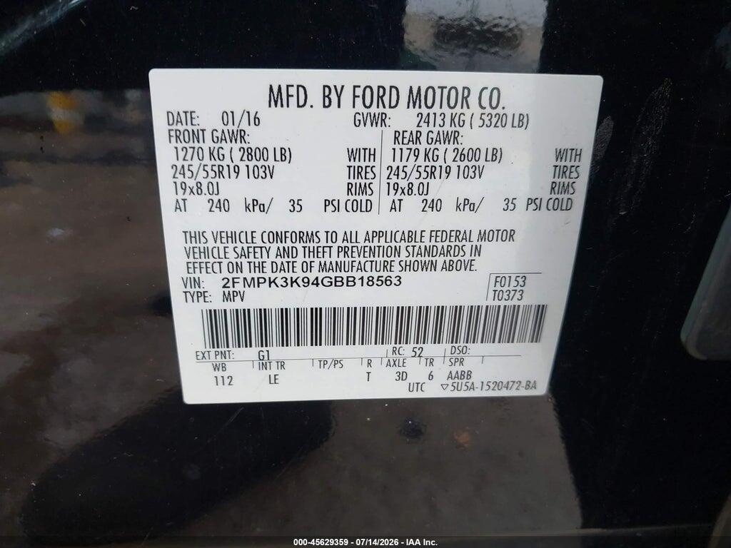 2FMPK3K94GBB18563 2016 FORD EDGE photo no. 9