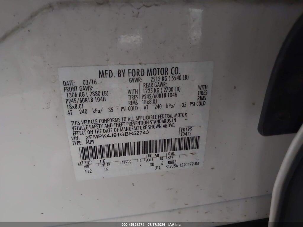 2FMPK4J91GBB52743 2016 FORD EDGE photo no. 9