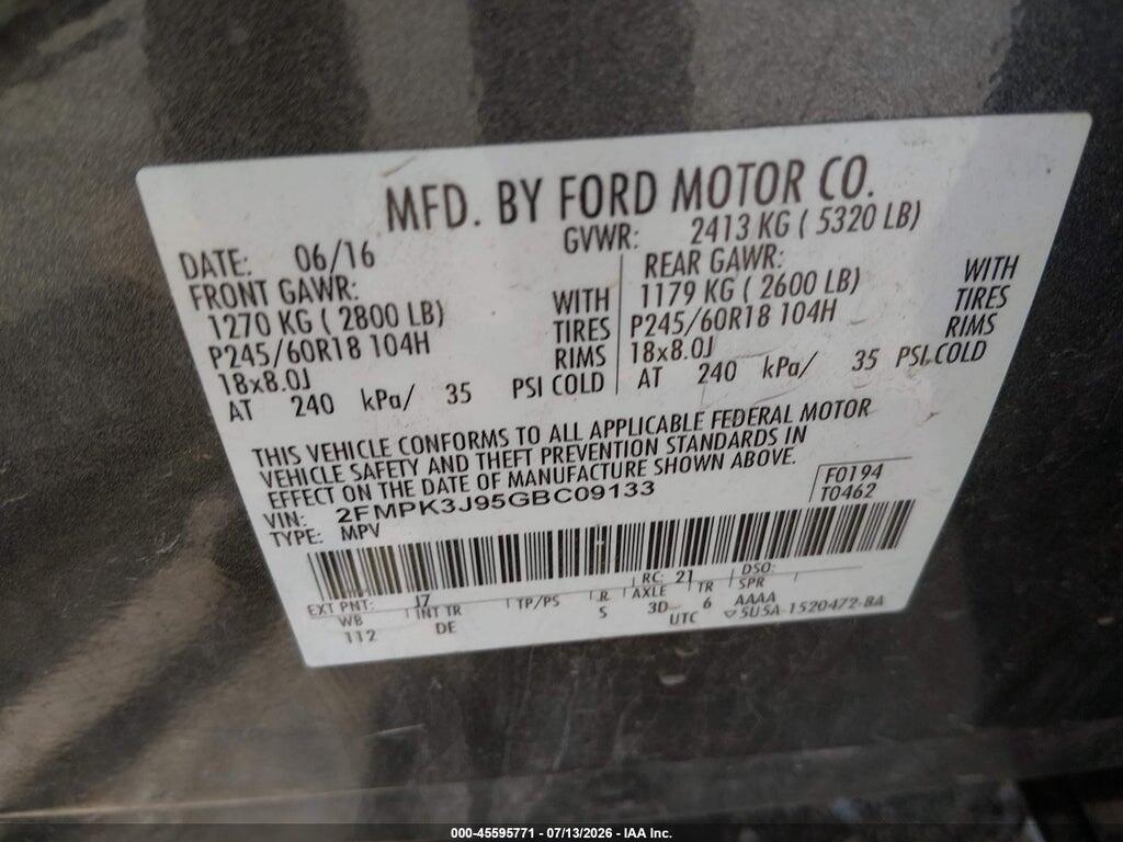 2FMPK3J95GBC09133 2016 FORD EDGE photo no. 9