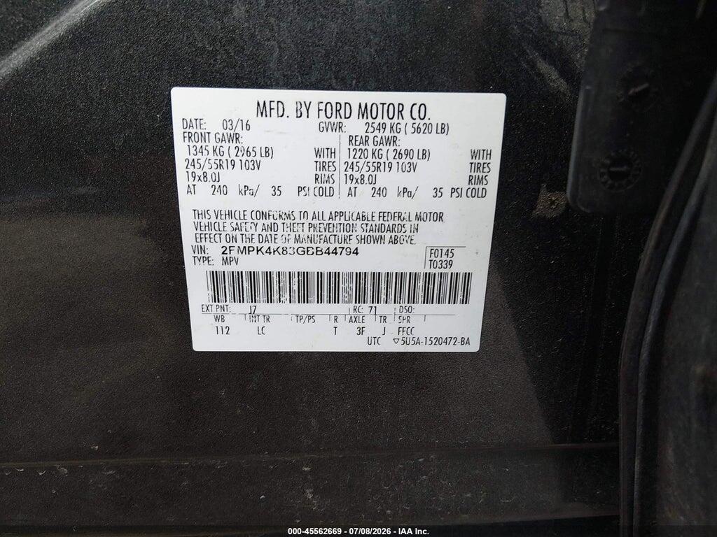 2FMPK4K83GBB44794 2016 FORD EDGE photo no. 9