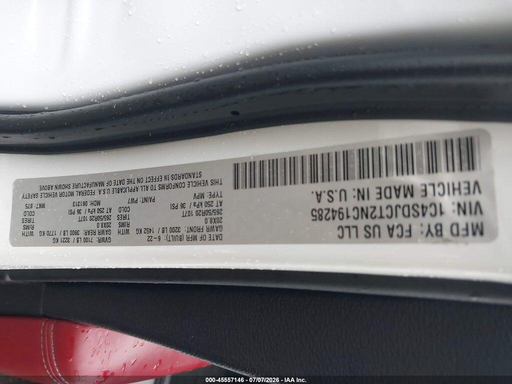 1C4SDJCT2NC194285 2022 DODGE DURANGO photo no. 9