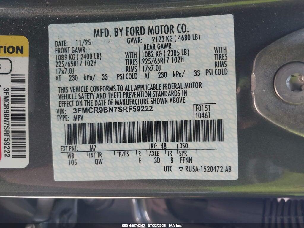 3FMCR9BN7SRF59222 2025 FORD BRONCO SPORT photo no. 9