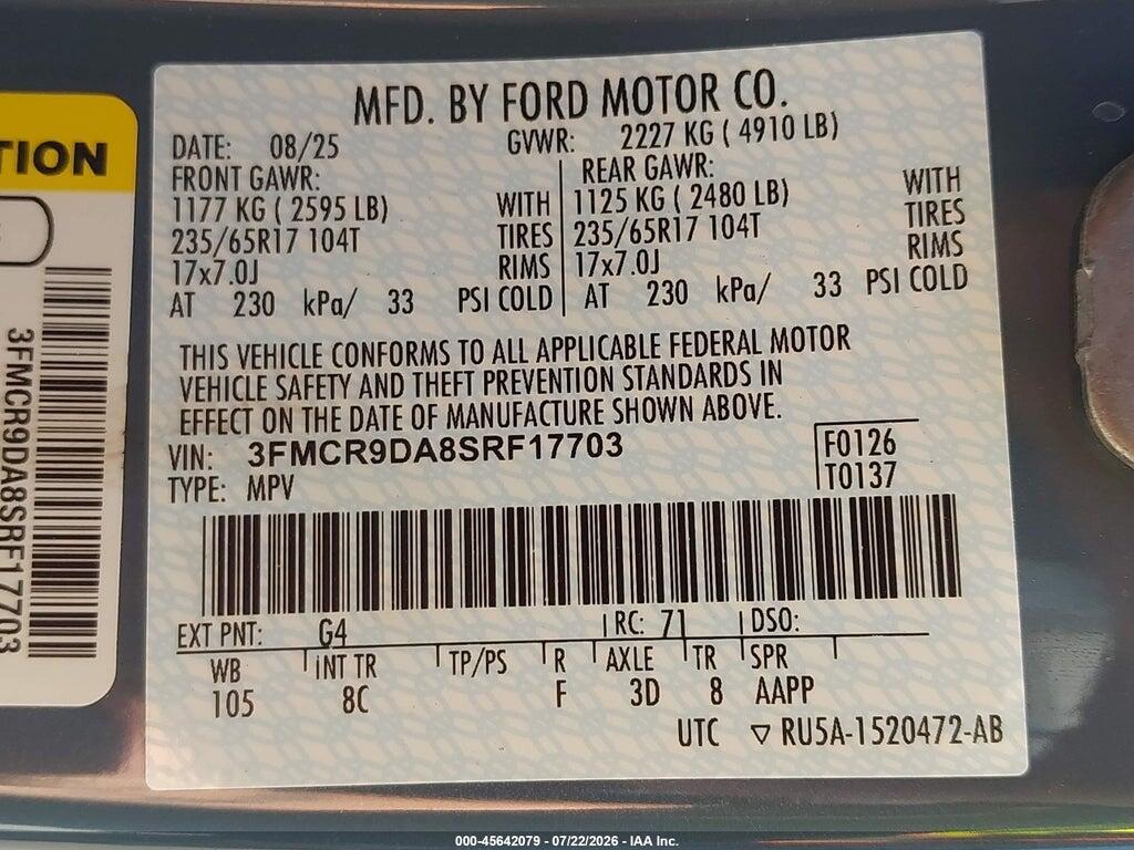 3FMCR9DA8SRF17703 2025 FORD BRONCO SPORT photo no. 9