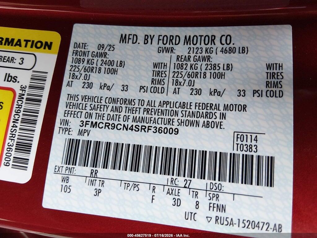 3FMCR9CN4SRF36009 2025 FORD BRONCO SPORT photo no. 9
