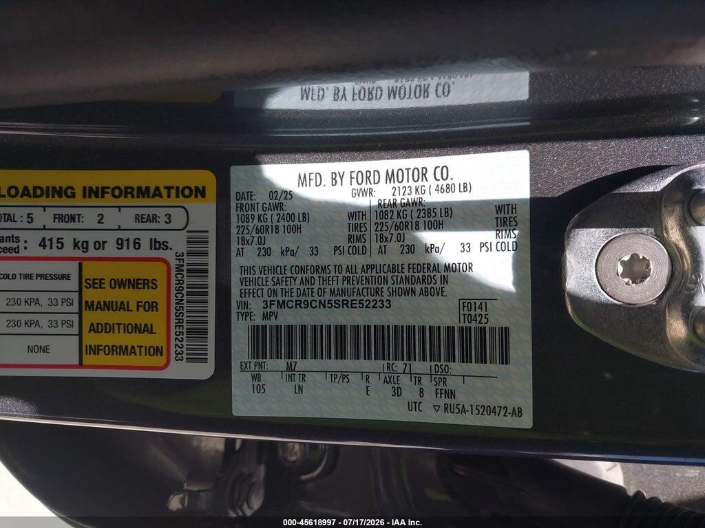 3FMCR9CN5SRE52233 2025 FORD BRONCO SPORT photo no. 9