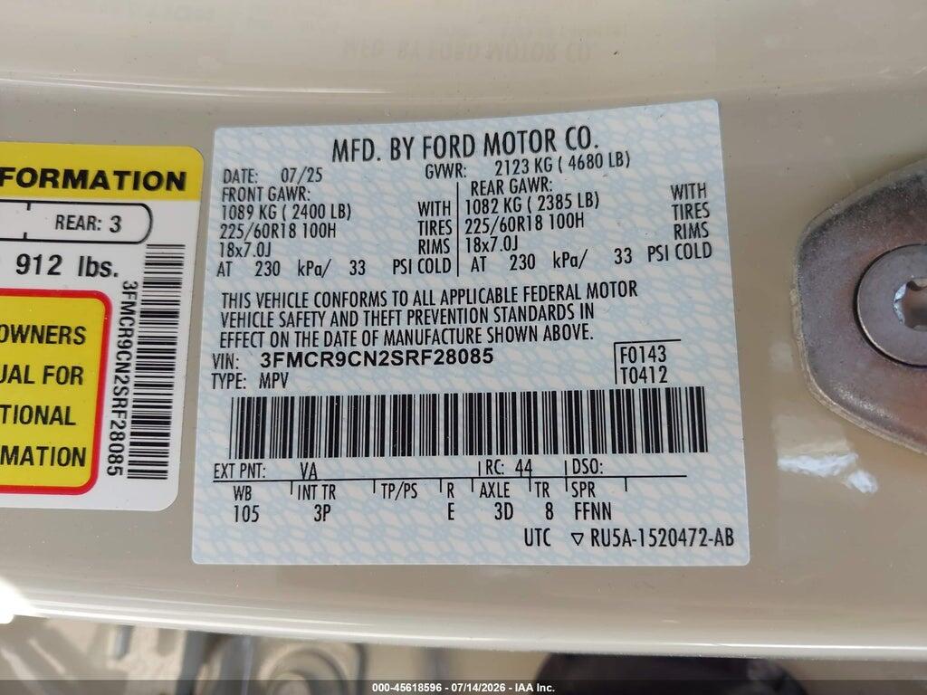 3FMCR9CN2SRF28085 2025 FORD BRONCO SPORT photo no. 9