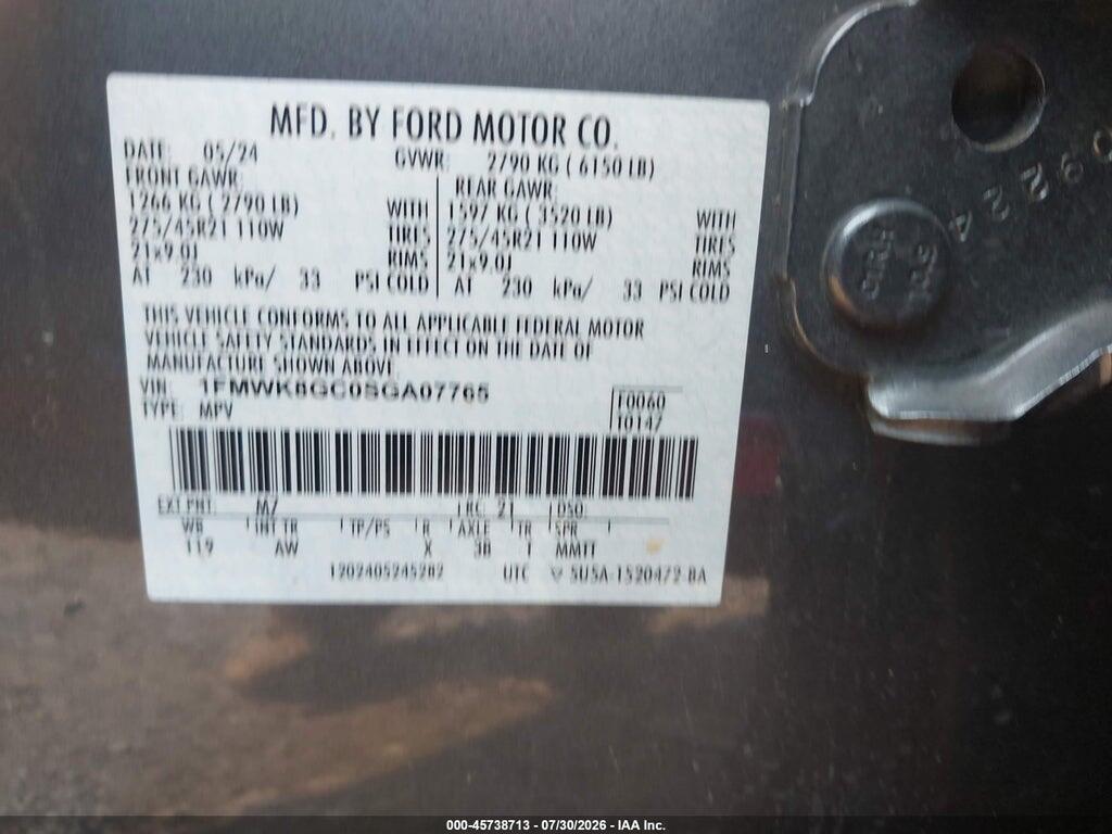 1FMWK8GC0SGA07765 2025 FORD EXPLORER photo no. 9