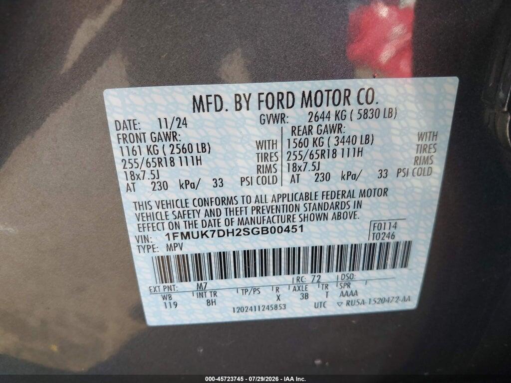 1FMUK7DH2SGB00451 2025 FORD EXPLORER photo no. 9