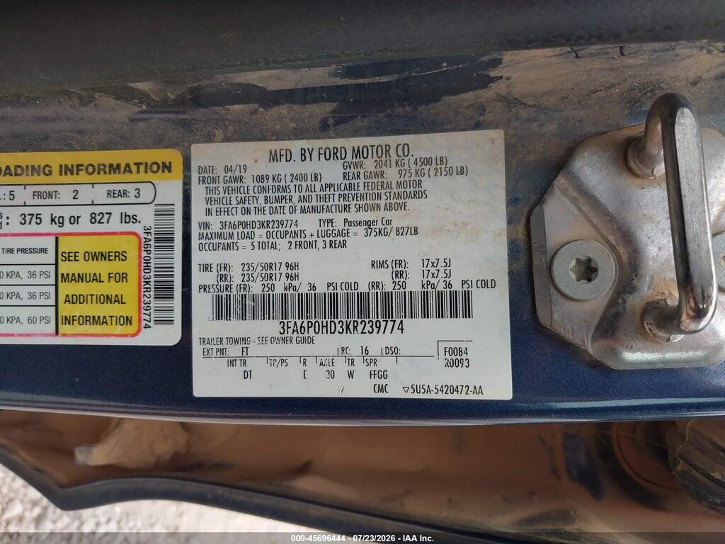 3FA6P0HD3KR239774 2019 FORD FUSION photo no. 9