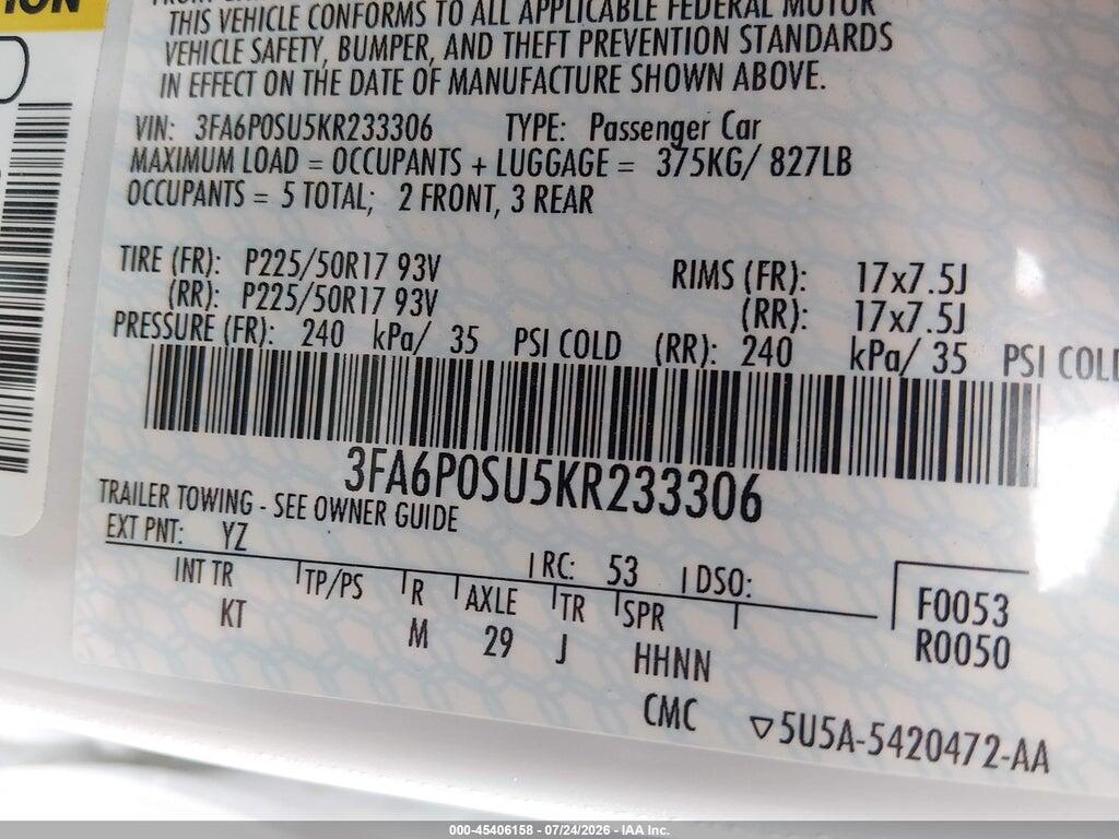 3FA6P0SU5KR233306 2019 FORD FUSION ENERGI photo no. 9