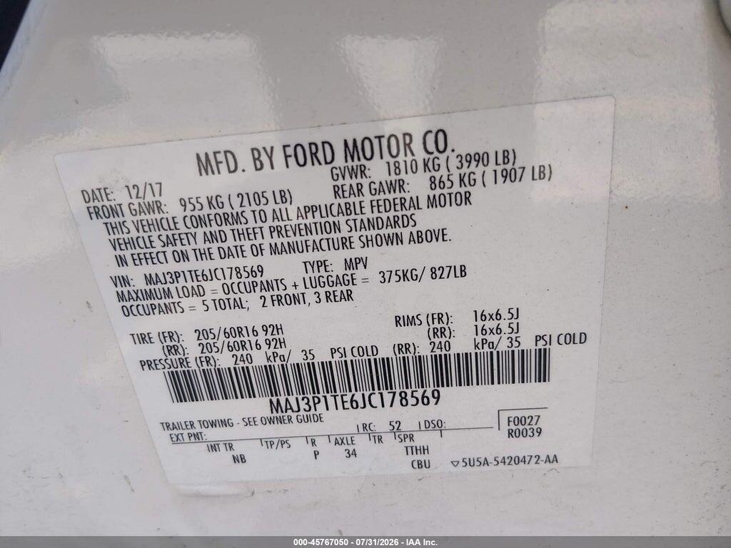 MAJ3P1TE6JC178569 2018 FORD ECOSPORT photo no. 9
