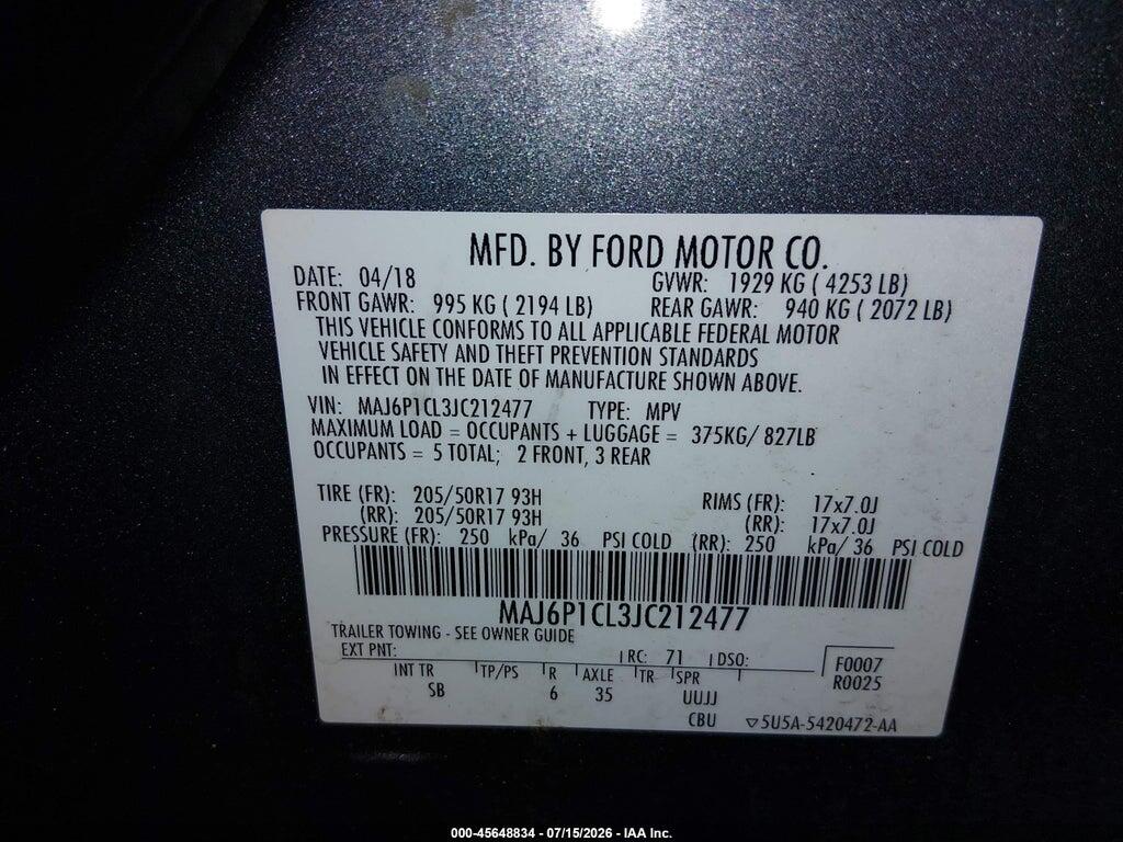 MAJ6P1CL3JC212477 2018 FORD ECOSPORT photo no. 9