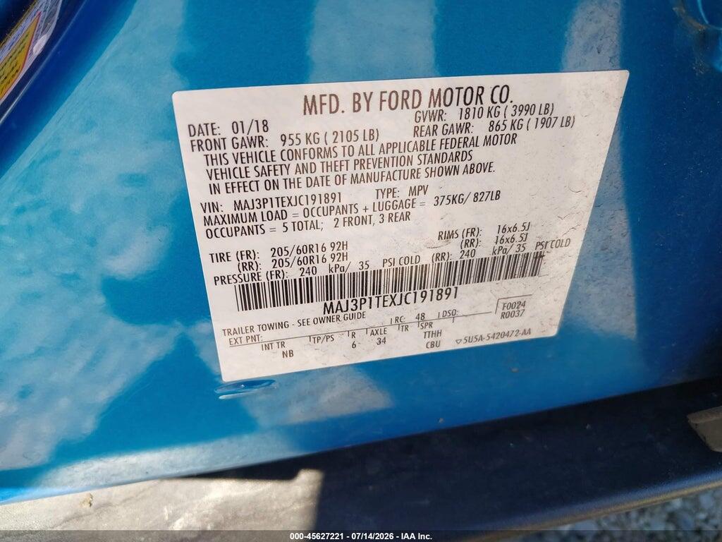 MAJ3P1TEXJC191891 2018 FORD ECOSPORT photo no. 9