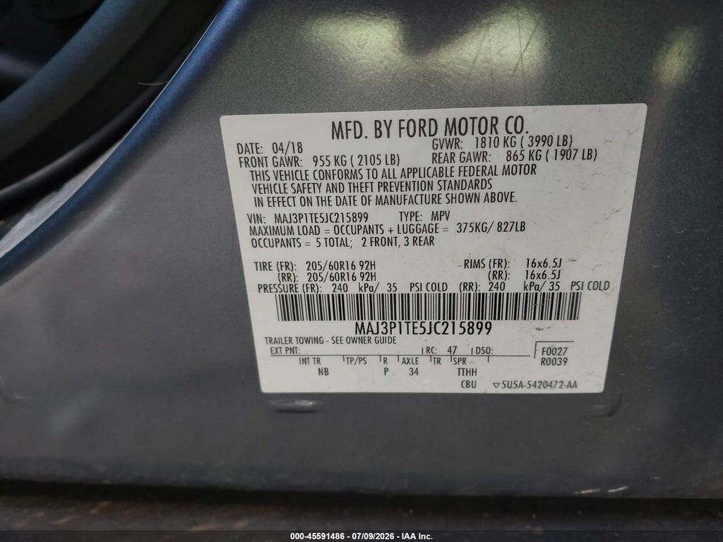 MAJ3P1TE5JC215899 2018 FORD ECOSPORT photo no. 9