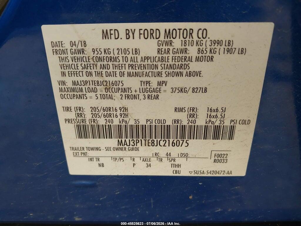 MAJ3P1TE8JC216075 2018 FORD ECOSPORT photo no. 9